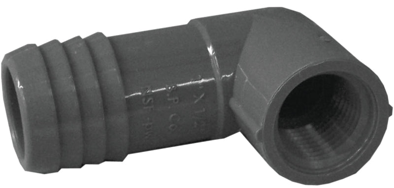 BOSHART INDUSTRIES Boshart UPVCFRE-1005 Pipe Elbow, 1 x 1/2 in, Insert x FIP, Polypropylene, 200 psi Pressure