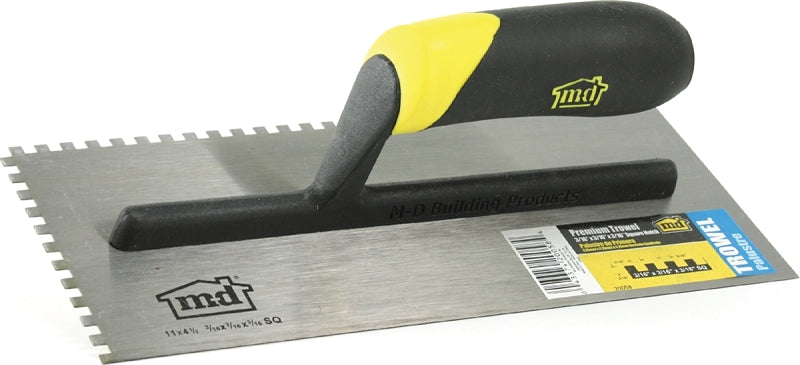 M-D BUILDING PRODUCTS I M-D 20058 Tile Installation Trowel, 3/16 in W x 3/16 in D Notch, 11 in L, 4-1/2 in W, Square Notch, Comfort Grip Handle