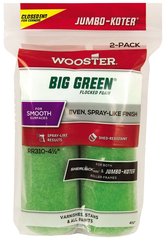WOOSTER BRUSH Wooster RR310-4 1/2 Roller Cover, 3/8 in Thick Nap, 4-1/2 in L, Foam Cover, Lime Green