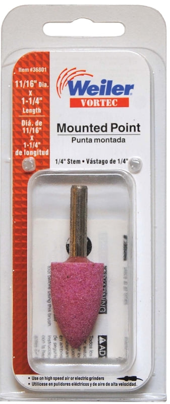 WEILER Weiler 36801 Grinding Point, 11/16 in Dia, 1/4 in Arbor/Shank, Aluminum Oxide Abrasive