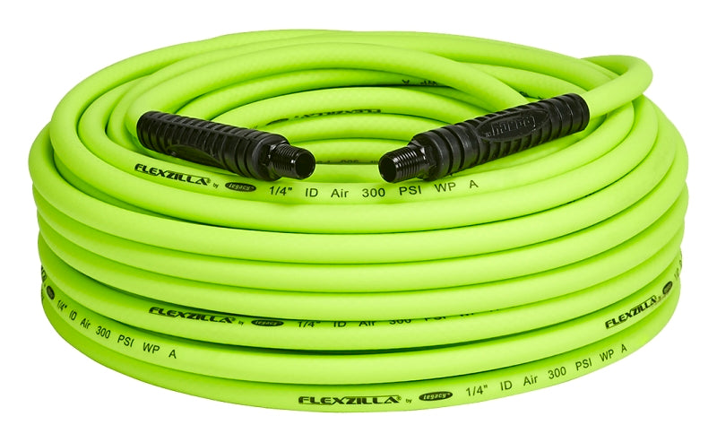 FLEXZILLA Flexzilla HFZ14100YW2 Premium Air Hose, 1/4 in ID, 100 ft L, MNPT, 300 psi Pressure, Polymer, Green