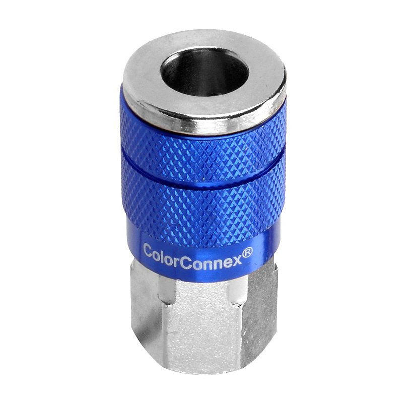 COLORCONNEX ColorConnex A72410C Automotive Interchange Coupler, 1/4 in, FNPT, Aluminum/Steel, Zinc, Blue AUTOMOTIVE COLORCONNEX