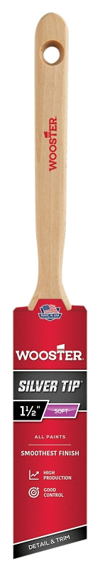 WOOSTER BRUSH Wooster 5221-1-1/2 Paint Brush, Silver/White, Birch Hardwood Handle, 1-1/2 in W, 2-7/16 in L Bristle, Polyester Bristle PAINT WOOSTER BRUSH