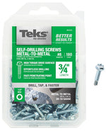 TEKS Teks 21312 Screw, #8 Thread, 3/4 in L, Coarse Thread, Hex Drive, Self-Drilling, Self-Tapping Point, Steel, Zinc, 180 PK