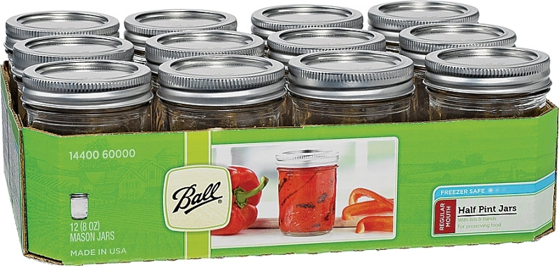 BALL Ball 60000 Mason Jar, Regular Mouth, 8 oz, Glass, Clear HOUSEWARES BALL