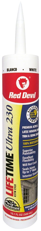 RED DEVIL Red Devil Lifetime 0770 Acrylic Sealant, White, 40 to 90 deg F, 10.1 fl-oz Cartridge PAINT RED DEVIL