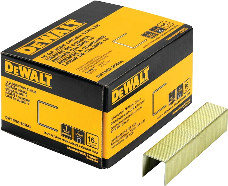 DEWALT DEWALT DW16S2-25GAL Crown Staple, 1 in W Crown, 3/4 in L Leg, 16 ga, Galvanized, 2000/PK HARDWARE & FARM SUPPLIES DEWALT