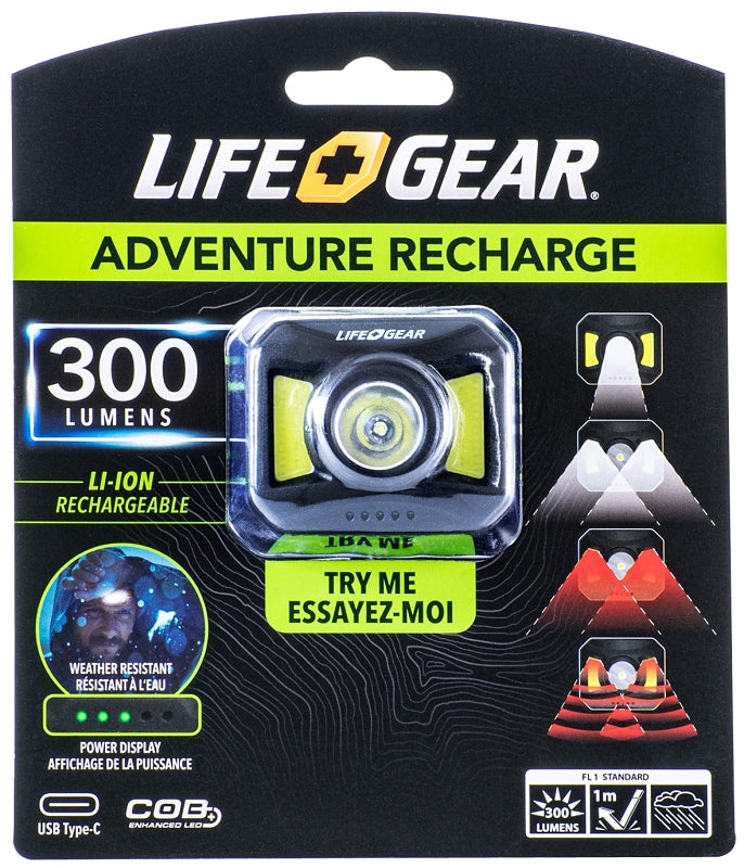 LIFE+GEAR LifeGear 41-3919 USB Rechargeable Headlamp, 850 mAh, Lithium-Ion, Rechargeable Battery, COB LED Lamp, 300 ELECTRICAL LIFE+GEAR
