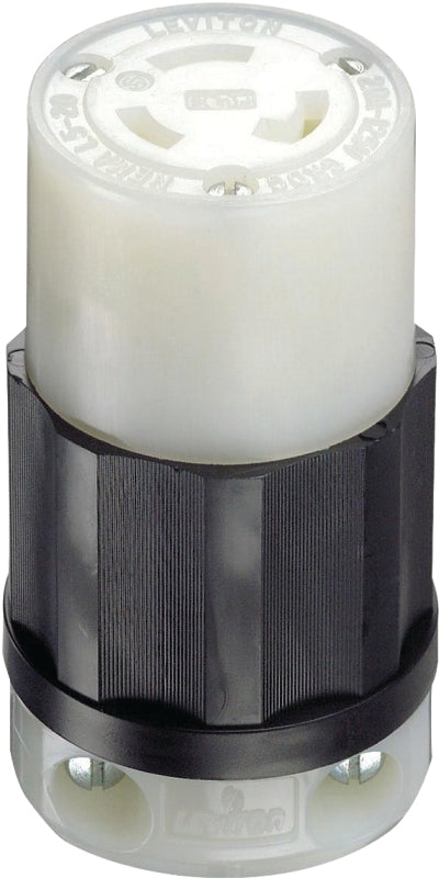 LEVITON Leviton 021-02313-0PB Electrical Connector, 2 -Pole, 20 A, 125 V, NEMA: NEMA L5-20R, Black/White