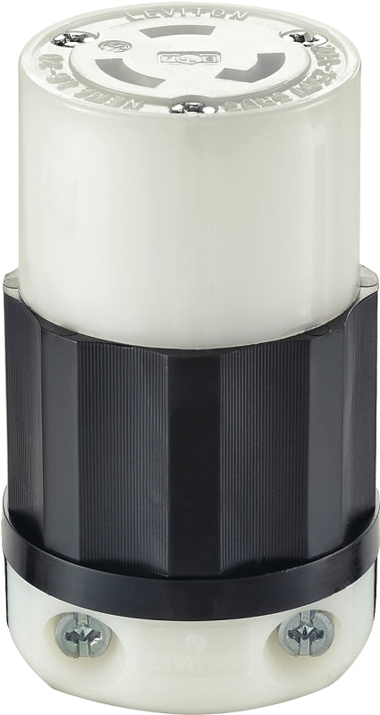 LEVITON Leviton 021-02323-0PB Twist Lock Connector, 2 -Pole, 20 A, 250 V, NEMA: NEMA L6-20R, Black/White ELECTRICAL LEVITON