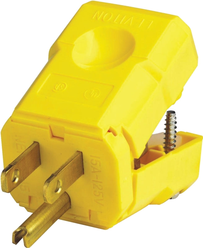 LEVITON Leviton 021-05256-0PB Electrical Plug, 3-Prong, 15/64 to 45/64 in, 2-Pole, 15 A, 125 V, NEMA: NEMA 5-15P, Yellow