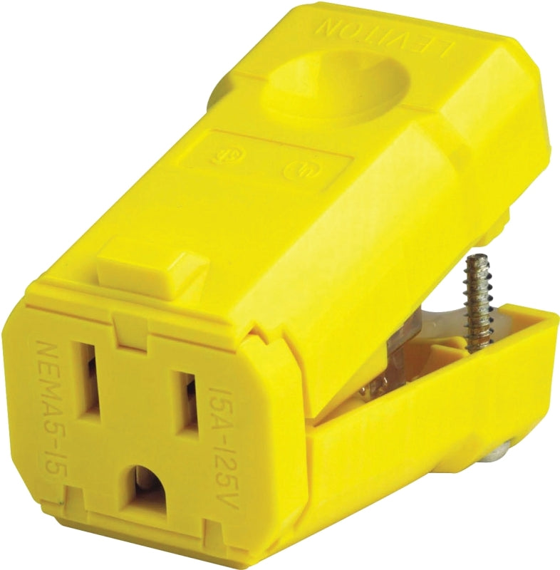 LEVITON Leviton 021-05259-0PB Cord Connector, 2 -Pole, 15 A, 125 V, NEMA: NEMA 5-15R, Yellow ELECTRICAL LEVITON