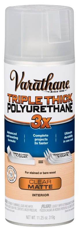VARATHANE Varathane 318289 Triple Thick Polyurethane, Matte, Liquid, Clear, 11.25 oz, Aerosol Can PAINT VARATHANE