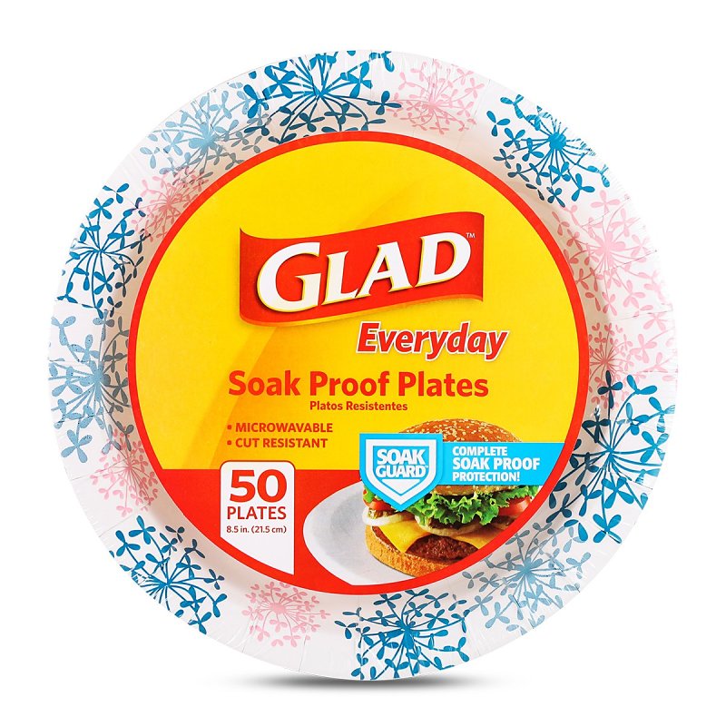 GLAD Glad Everyday BBP0094 Plate, 8-1/2 in, Round, Paper, Pink Hydrangea