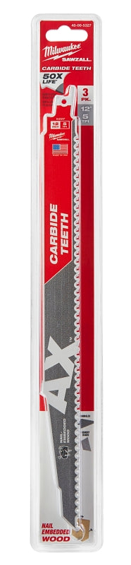 MILWAUKEE Milwaukee AX SAWZALL 48-00-5327 Reciprocating Saw Blade, 3/4 in W, 12 in L, 5 TPI, Carbide Cutting Edge TOOLS MILWAUKEE