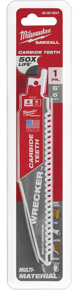 MILWAUKEE Milwaukee WRECKER 48-00-5241 Reciprocating Saw Blade, 6 in L, 6 TPI, Carbide Cutting Edge TOOLS MILWAUKEE