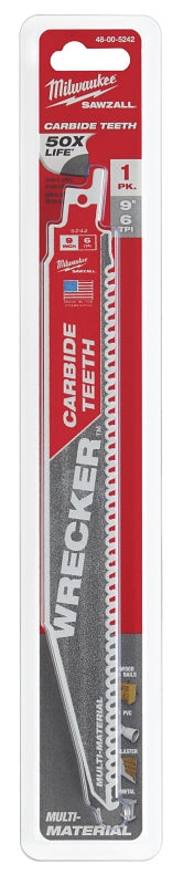 MILWAUKEE Milwaukee The WRECKER 48-00-5242 Reciprocating Saw Blade, 9 in L, 6 TPI, Carbide Cutting Edge