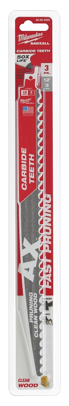 MILWAUKEE Milwaukee AX 48-00-5333 Pruning Blade, 12 in Blade, 3 TPI, Carbide Blade, For: Reciprocating Saws TOOLS MILWAUKEE