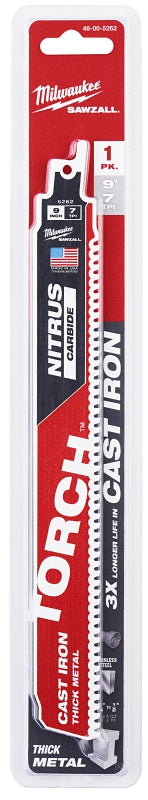 MILWAUKEE Milwaukee The Torch SAWZALL 48-00-5262 Reciprocating Saw Blade, 2 in W, 9 in L, 7 TPI, Nitrus Carbide Cutting Edge