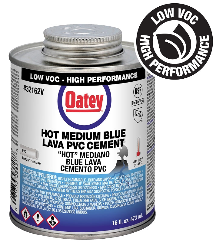 OATEY Oatey 32162V Medium-Bodied Fast Set Cement, 16 oz Can, Liquid, Blue