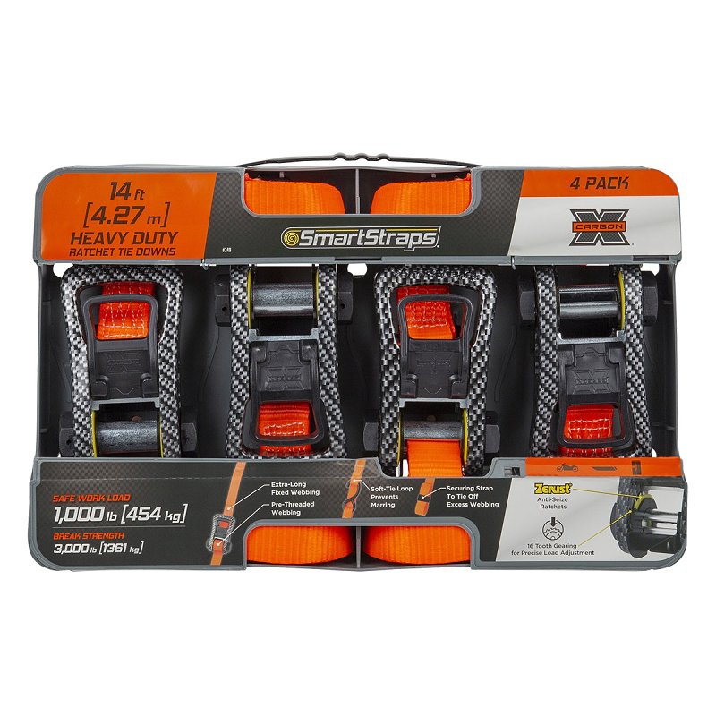 SMARTSTRAP SmartStrap 249 Tie-Down, 1-1/4 in W, 14 ft L, Steel, Orange, 1000 lb AUTOMOTIVE SMARTSTRAP