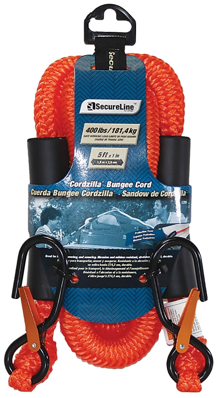 CORDZILLA SecureLine CZB5 Stretch Rope, 8 mm Dia, 5 ft L, Polypropylene, Orange, 400 lb Working Load AUTOMOTIVE CORDZILLA