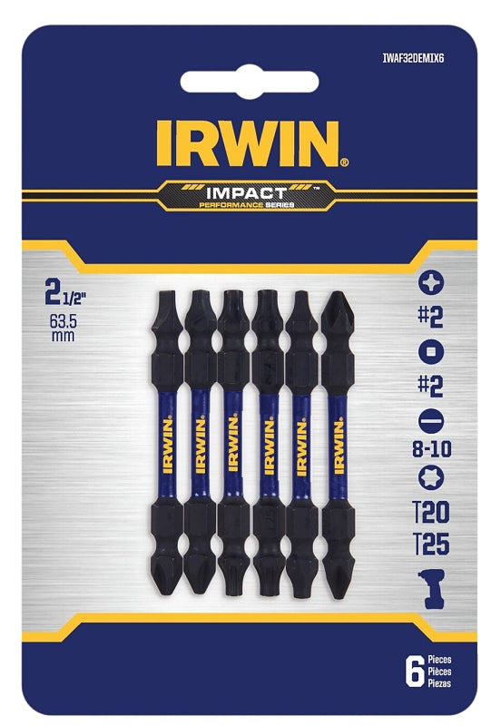 IRWIN Irwin IWAF32DEMIX6 Double End Bit Set, Phillips, Square Drive, 1/4 in Shank, Hex Shank, 2-3/8 in L, Steel TOOLS IRWIN