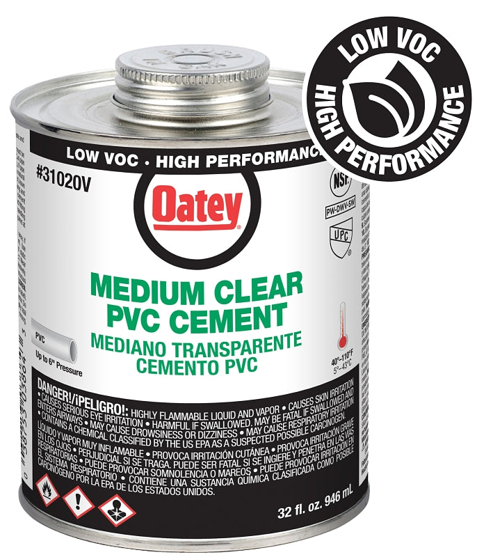 OATEY Oatey 31020V Medium-Bodied Fast Set Cement, 32 oz Can, Liquid, Clear