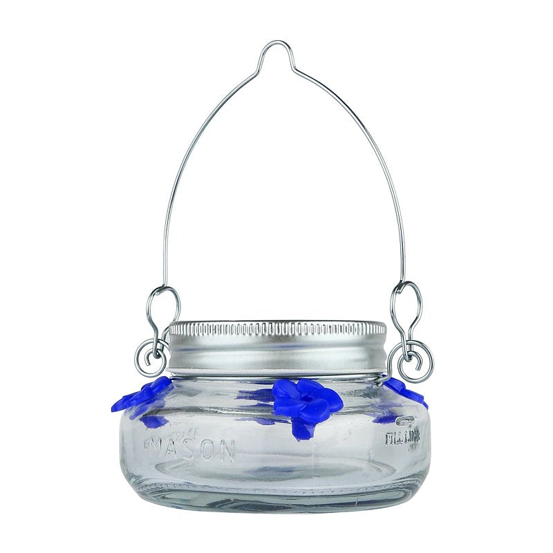 NATURE'S WAY BIRD PRODU Nature's Way MJF1 Bird Feeder, Mason Jar, 6 oz, Nectar, 4-Port/Perch, Glass/Stainless Steel, 2-1/2 in H