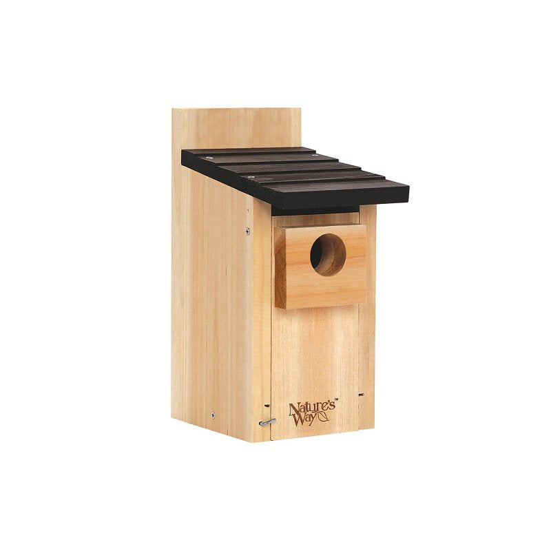NATURE'S WAY BIRD PRODU Nature's Way CWH3 Bluebird House, 5-1/2 in W, 8-1/8 in D, 12 in H, Cedar, Pole, Surface Mounting