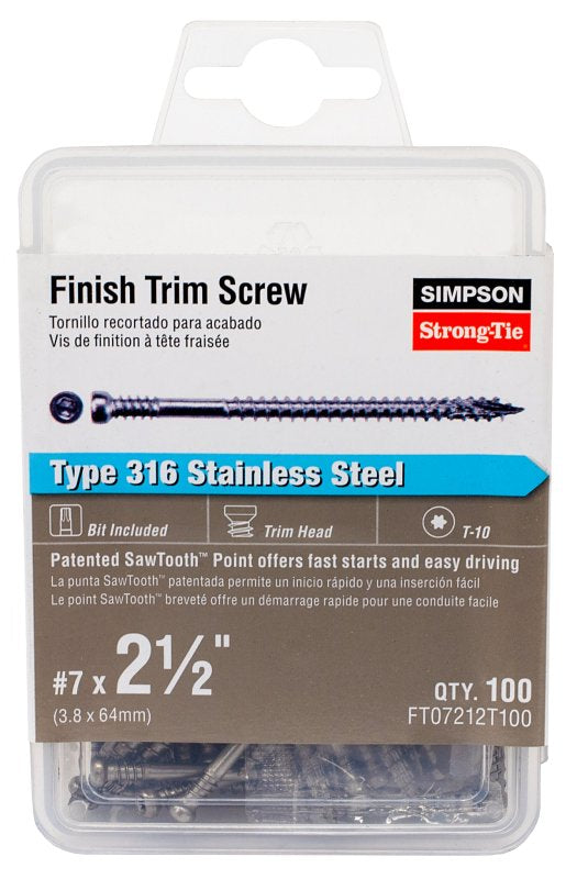 SIMPSON STRONG-TIE Simpson Strong-Tie FT07212T100 Screw, #7 Thread, 2-1/2 in L, Serrated Thread, Trim Head, 6-Lobe Drive HARDWARE & FARM SUPPLIES SIMPSON STRONG-TIE