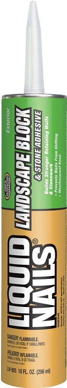 LIQUID NAILS Liquid Nails LN-905 Landscape Block Adhesive, Paste, Mild Latex, White, 10 oz Cartridge