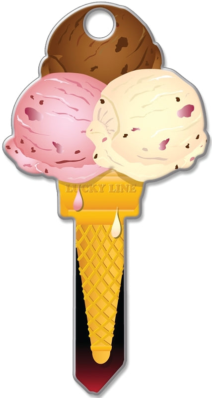 LUCKY LINE Lucky Line Key Shapes Series B111S Key Blank, Ice Cream, Brass, Enamel-Coated, For: Schlage Locks