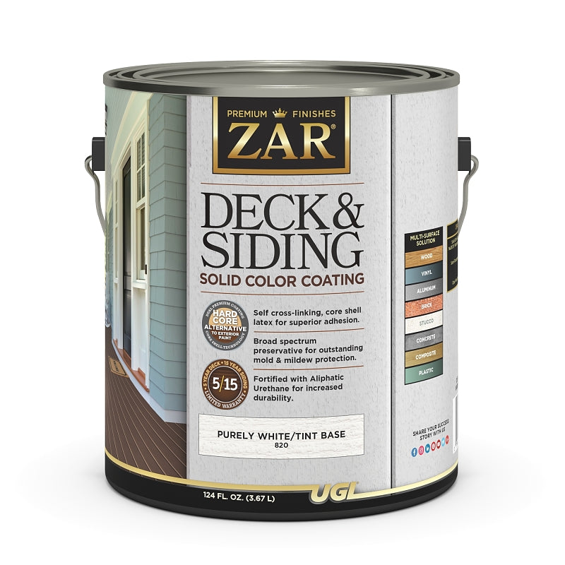 ZAR ZAR 82013 Deck and Siding Solid Color Coating, Light Tint Base/Purely White, Liquid, 1 gal PAINT ZAR