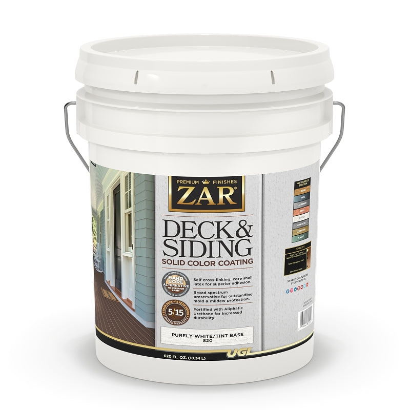 ZAR ZAR 82015 Deck and Siding Solid Color Coating, Light Tint/Purely White, Liquid, 5 gal PAINT ZAR