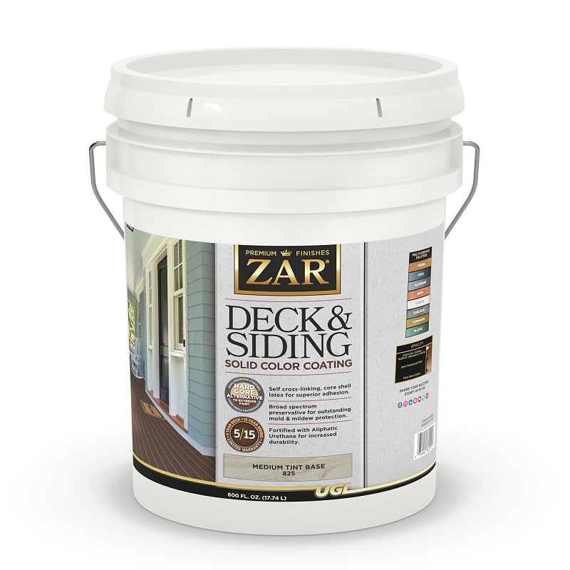 ZAR ZAR 82515 Deck and Siding Solid Color Coating, Medium Tint, Liquid, 5 gal PAINT ZAR