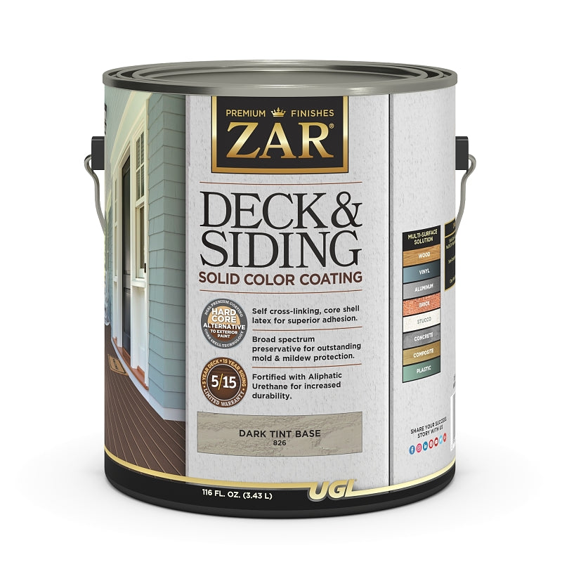 SIKA ZAR 82613 Deck and Siding Solid Color Coating, Tint Dark, Liquid, 1 gal