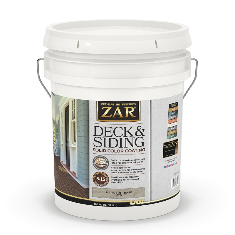 SIKA ZAR 82615 Deck and Siding Solid Color Coating, Dark Tint, Liquid, 5 gal
