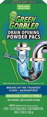 GREEN GOBBLER Green Gobbler GGDC3SEMR Drain Opening Pacs, Powder, Off-White, 8.25 oz Pack PLUMBING, HEATING & VENTILATION GREEN GOBBLER
