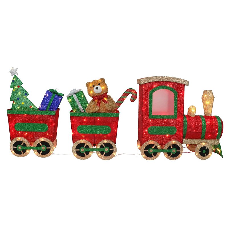 PULEO ASIA LIMITED Puleo Asia Limited 315-YD4422L/3 Train Yard Decor, 32-1/8, 24-1/8, 18-3/4 in L, 9-1/2, 8, 8-3/4 in W, Fabric/Metal, LED