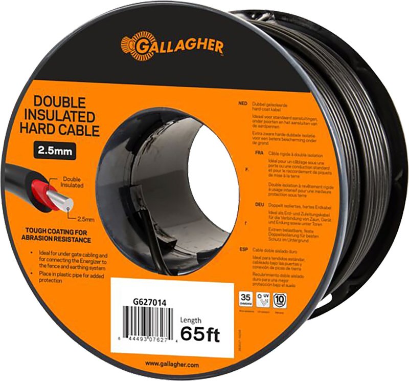 GALLAGHER POWER FENCE, Gallagher G627014 Lead-Out Cable, 65 ft Cable, Steel Conductor, Polyethylene Sheath, Black HARDWARE & FARM SUPPLIES GALLAGHER POWER FENCE,