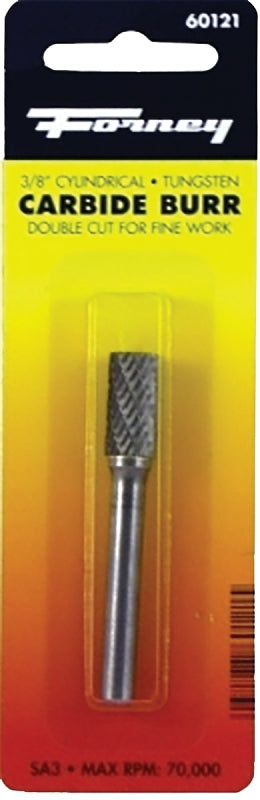 FORNEY Forney 60121 Burr, 3/8 in Dia Cutting, 1/4 in Shank, Cylinder Shank, Tungsten Carbide Cutting Edge