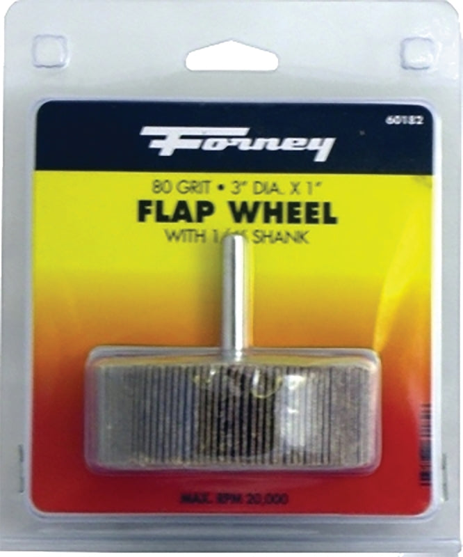 FORNEY Forney 60182 Flap Wheel, Applicable Materials: Metal, Wood, 3 in Dia, 1 in Thick, 1/4 in Arbor, 80 Grit