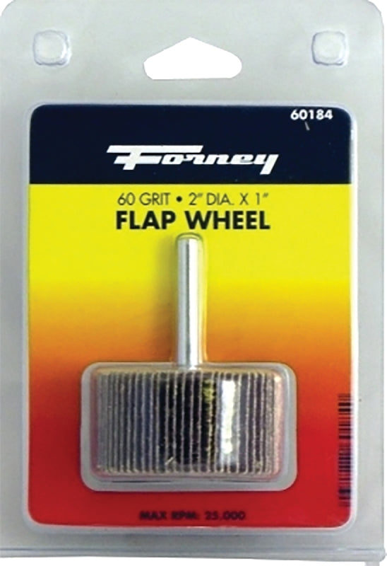 FORNEY Forney 60184 Flap Wheel, Applicable Materials: Metal, Wood, 2 in Dia, 1 in Thick, 1/4 in Arbor, 60 Grit