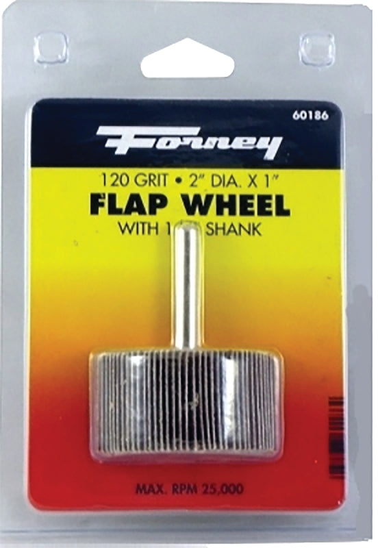 FORNEY Forney 60186 Flap Wheel, 2 in Dia, 1 in Thick, 1/4 in Arbor, 120 Grit, Aluminum Oxide Abrasive