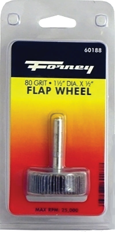 FORNEY Forney 60188 Flap Wheel, 1-1/2 in Dia, 1/2 in Thick, 1/4 in Arbor, 80 Grit, Aluminum Oxide Abrasive
