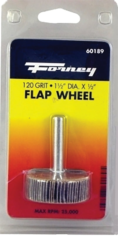 FORNEY Forney 60189 Flap Wheel, 1-1/2 in Dia, 1/2 in Thick, 1/4 in Arbor, 120 Grit, Aluminum Oxide Abrasive