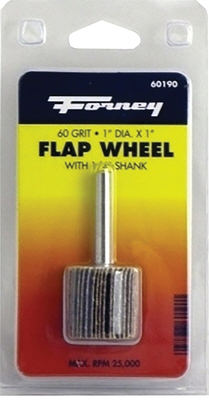 FORNEY Forney 60190 Flap Wheel, Applicable Materials: Metal, Wood, 1 in Dia, 1 in Thick, 1/4 in Arbor, 60 Grit TOOLS FORNEY