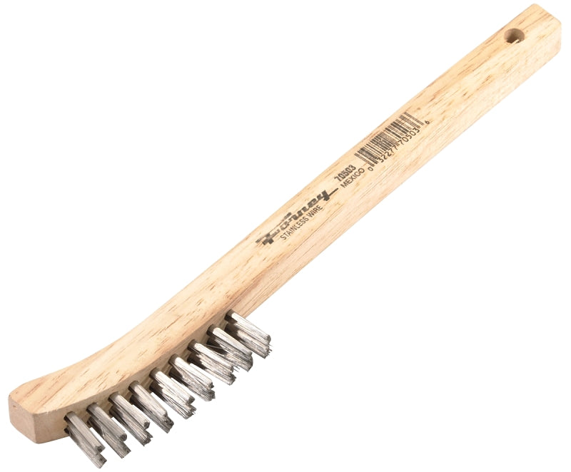 FORNEY Forney 70503 Scratch Brush, Stainless Steel Bristle, 0.006 in L Trim, Wood Handle, Curved Handle PAINT FORNEY