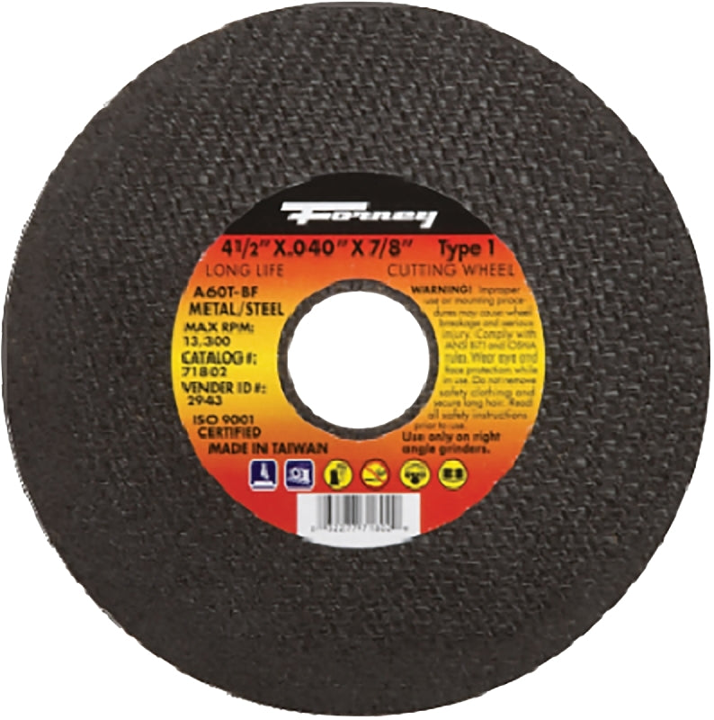 FORNEY Forney 71802 Cut-Off Wheel, 4-1/2 in Dia, 0.04 in Thick, 7/8 in Arbor, 60 Grit, Medium, Aluminum Oxide Abrasive TOOLS FORNEY